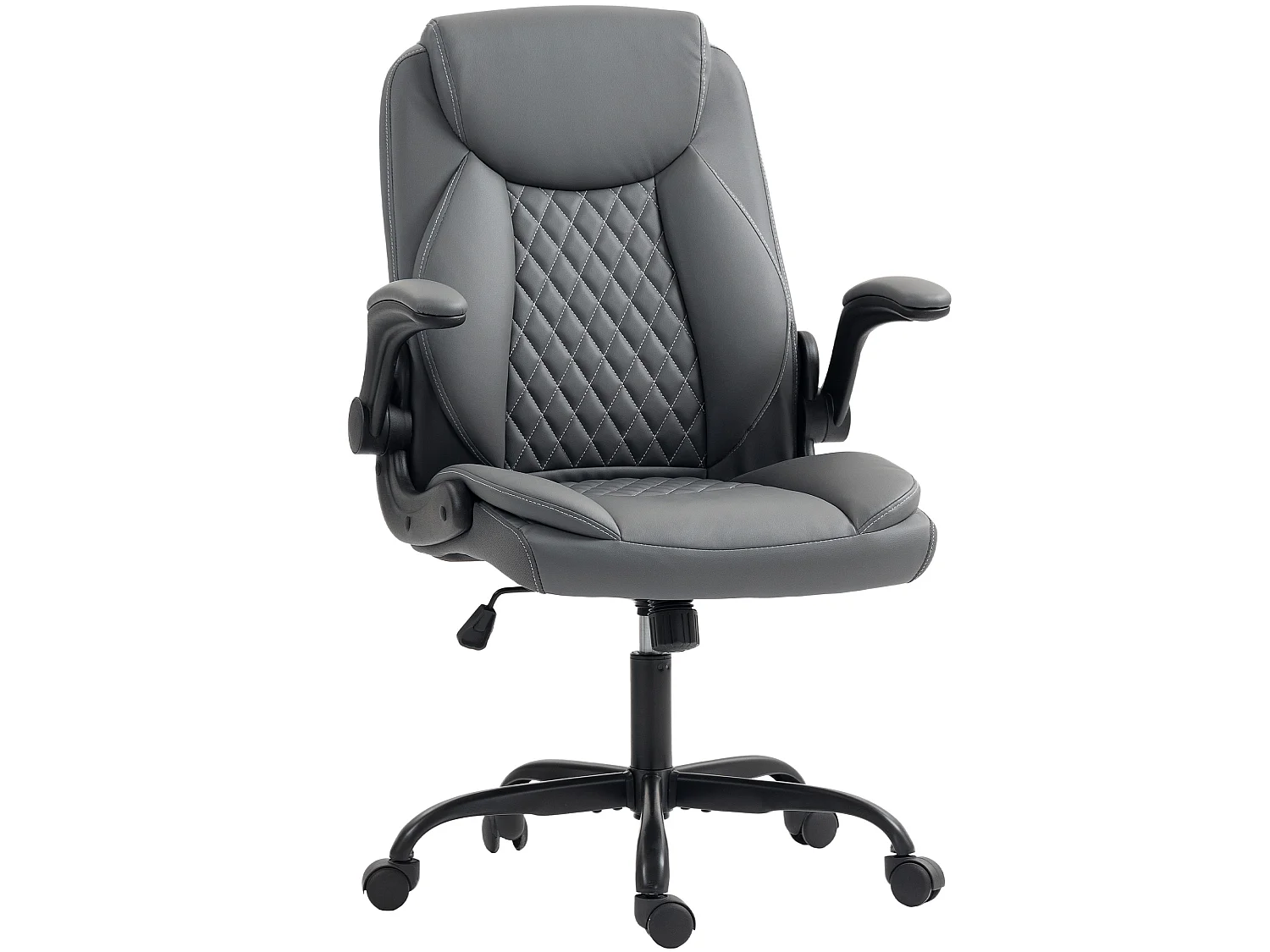 Chaise de bureau design Chesterfield accoudoirs relevables grand confort synthétique gris foncé