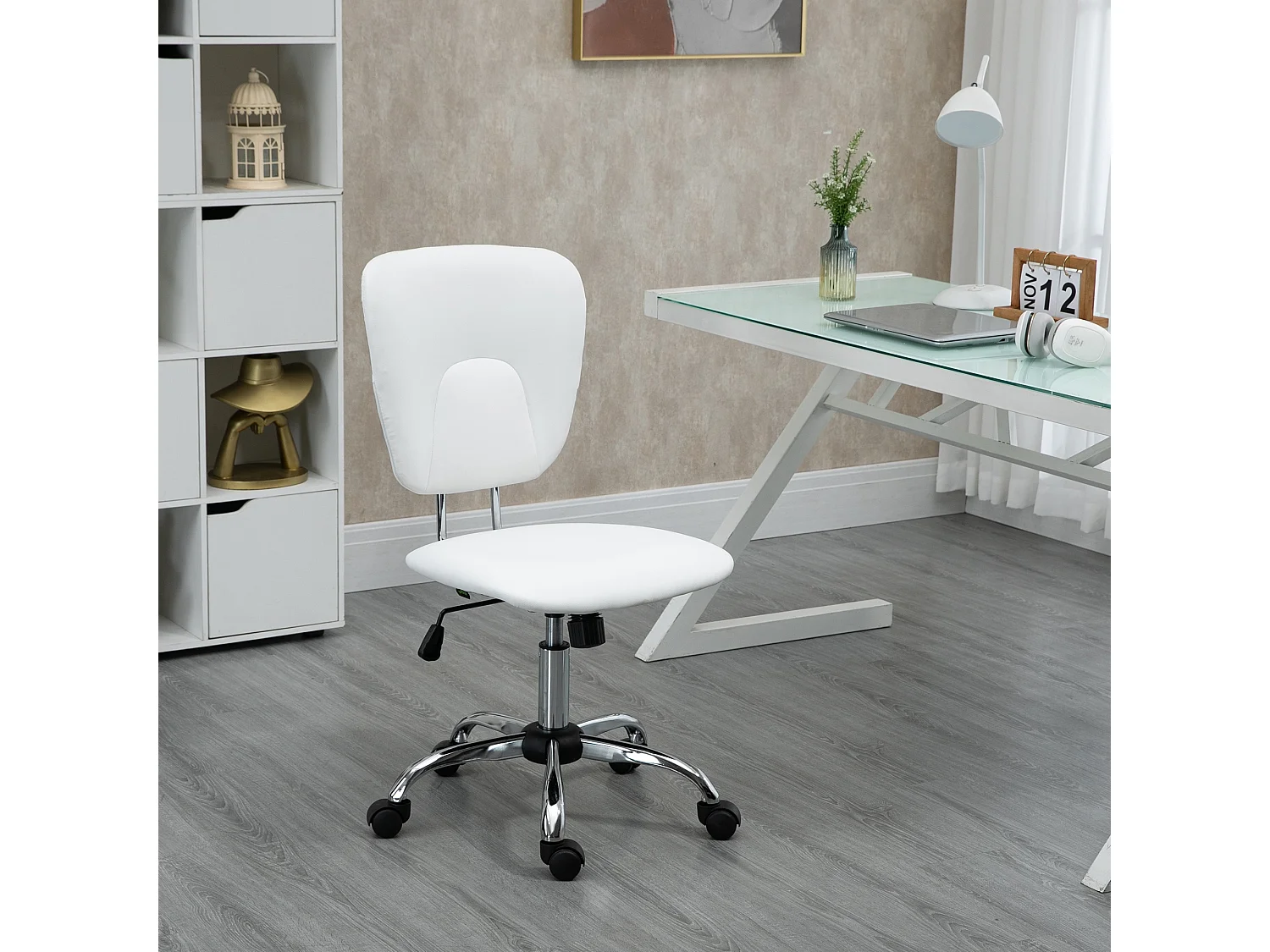 Chaise de bureau visiteur design - hauteur réglable, fonction bascule verrouillable - acier chromé synthétique blanc