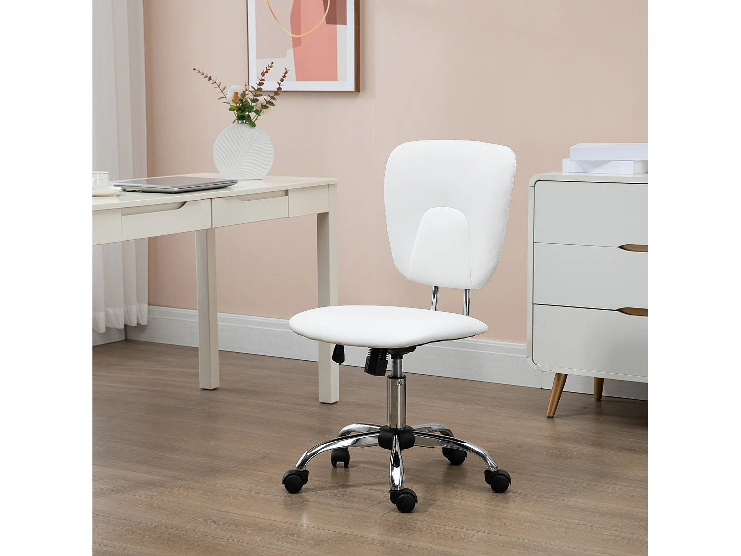 Chaise de bureau visiteur design - hauteur réglable, fonction bascule verrouillable - acier chromé synthétique blanc