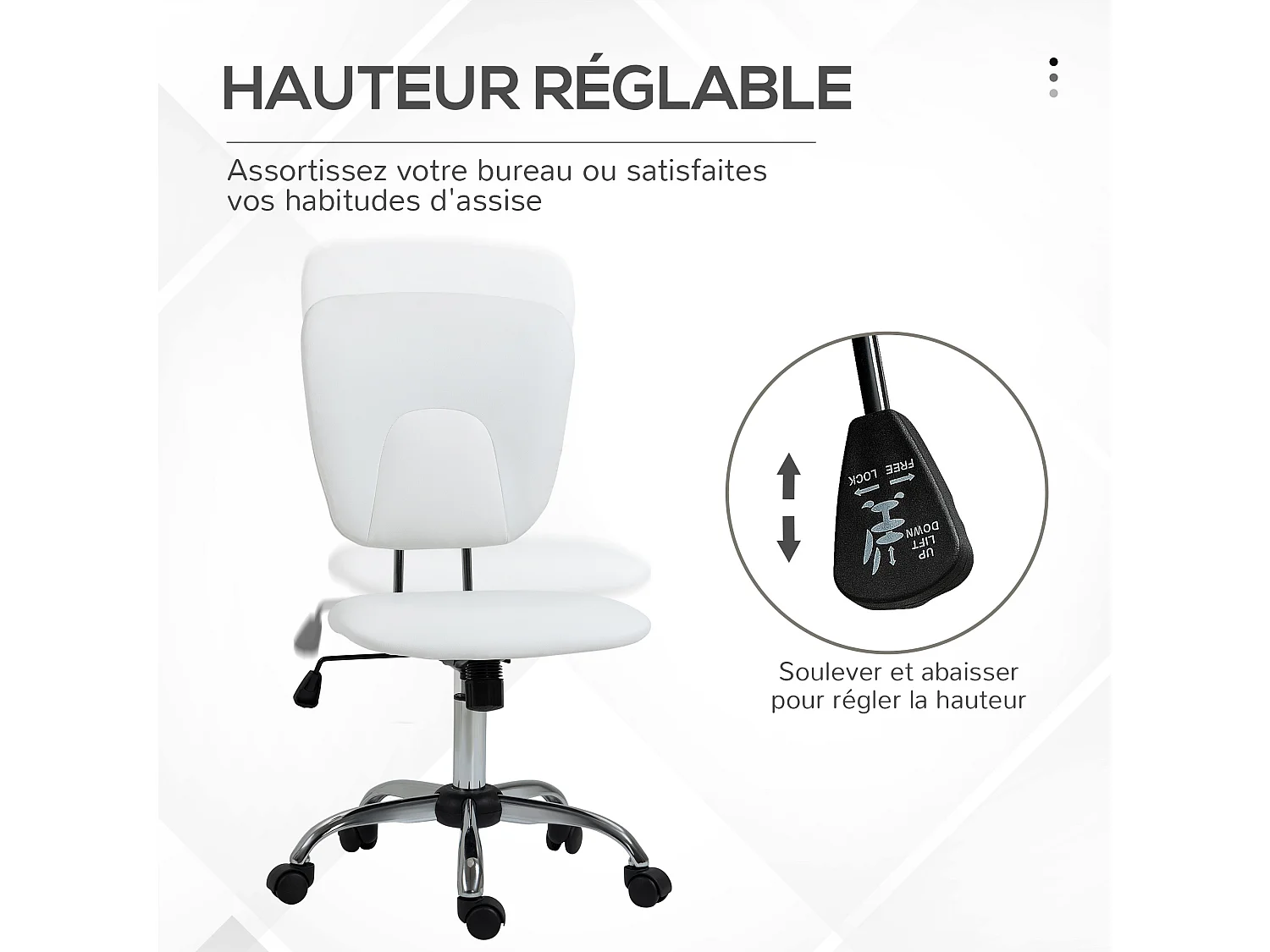 Chaise de bureau visiteur design - hauteur réglable, fonction bascule verrouillable - acier chromé synthétique blanc