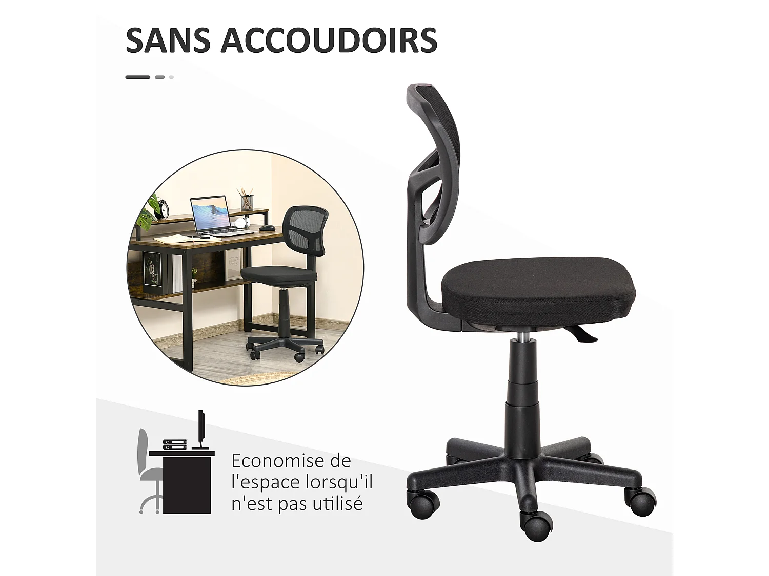 Chaise de bureau ergonomique hauteur réglable dossier enveloppant maille noir