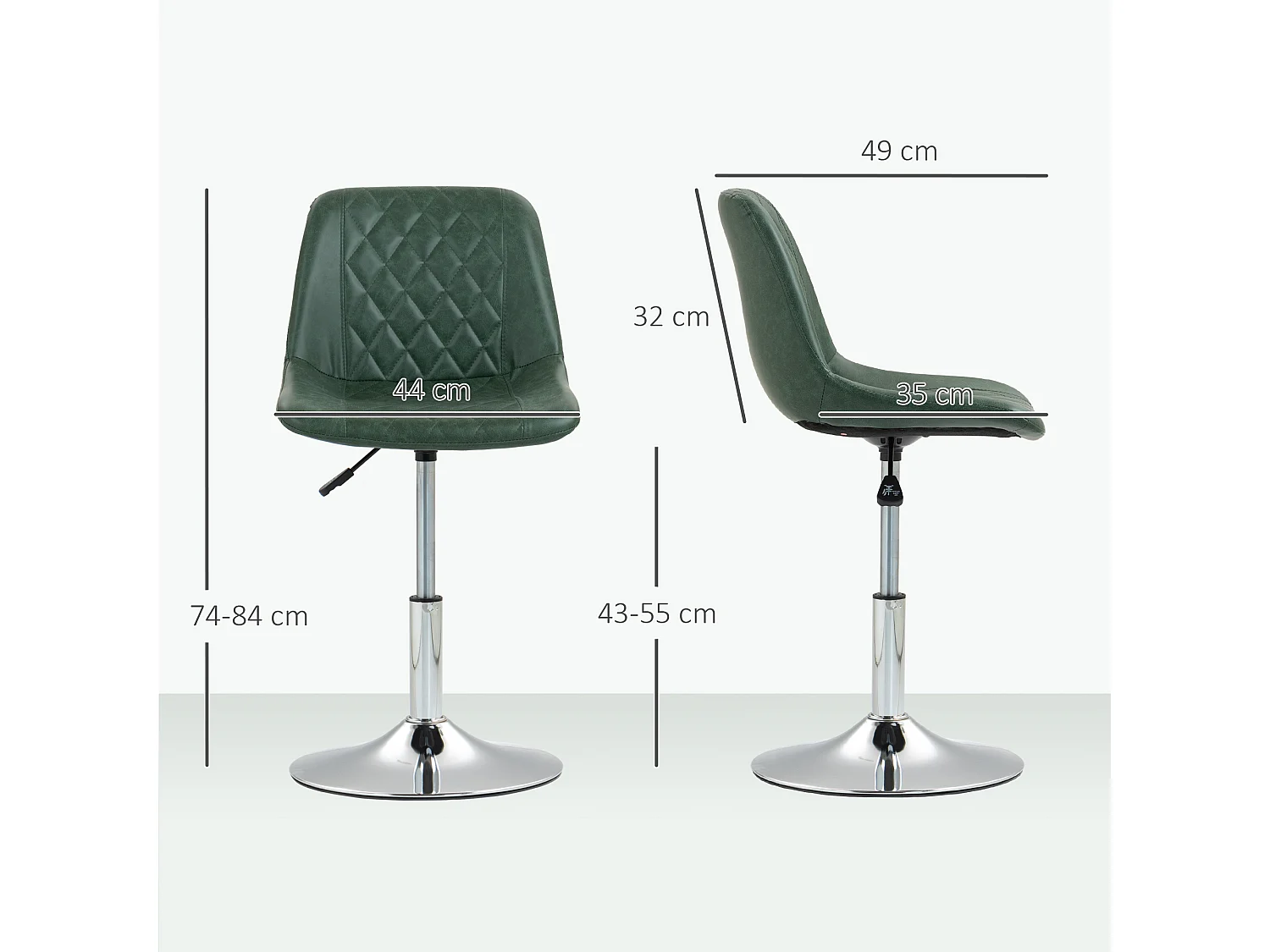Chaise de bureau design Chesterfield capitonné revêtement synthétique vert vieilli avec surpiqûres