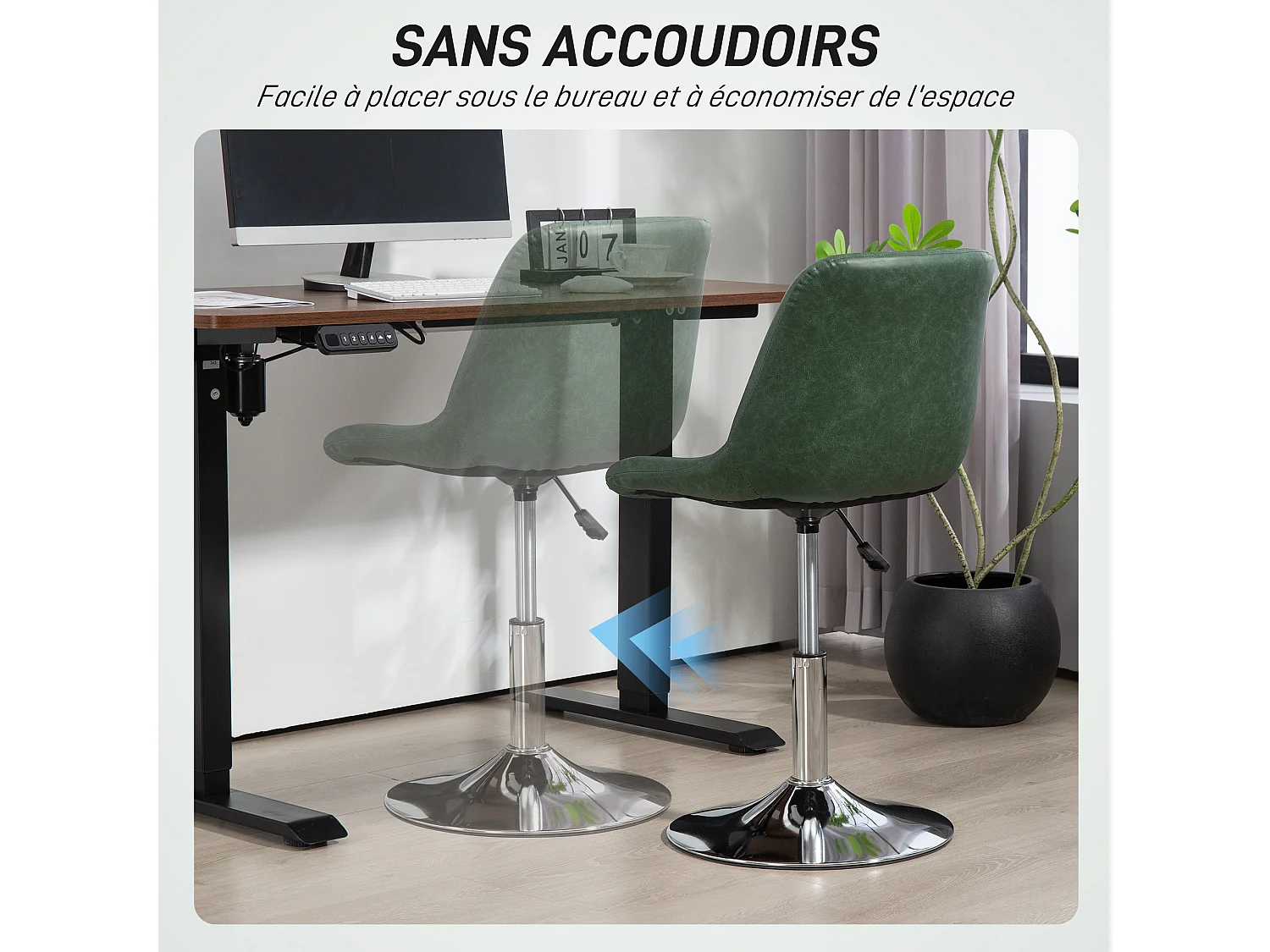 Chaise de bureau design Chesterfield capitonné revêtement synthétique vert vieilli avec surpiqûres