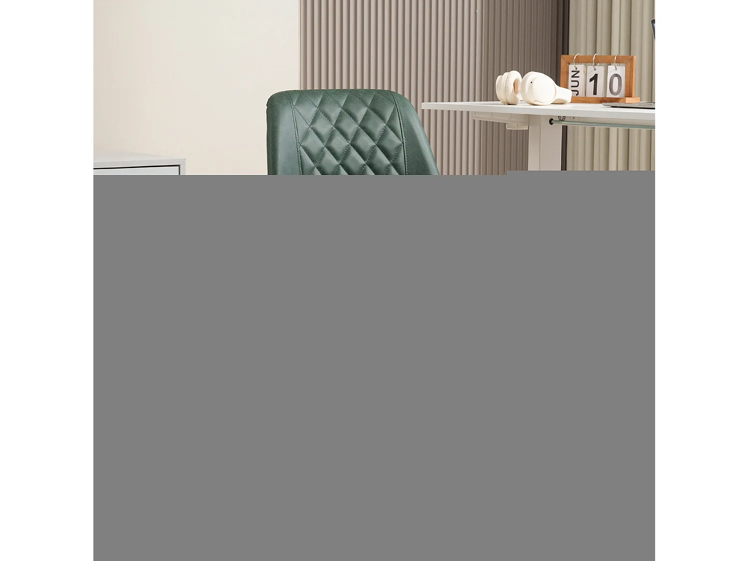 Chaise de bureau design Chesterfield capitonné revêtement synthétique vert vieilli avec surpiqûres