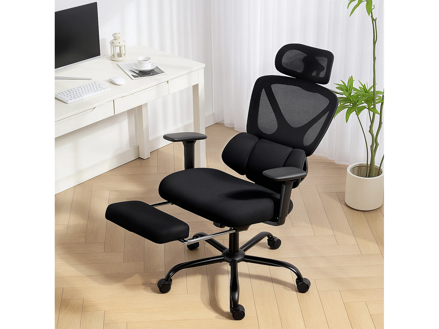 Chaise de bureau ergonomique inclinable soutien lombaire appui-tête accoudoirs 3D réglables