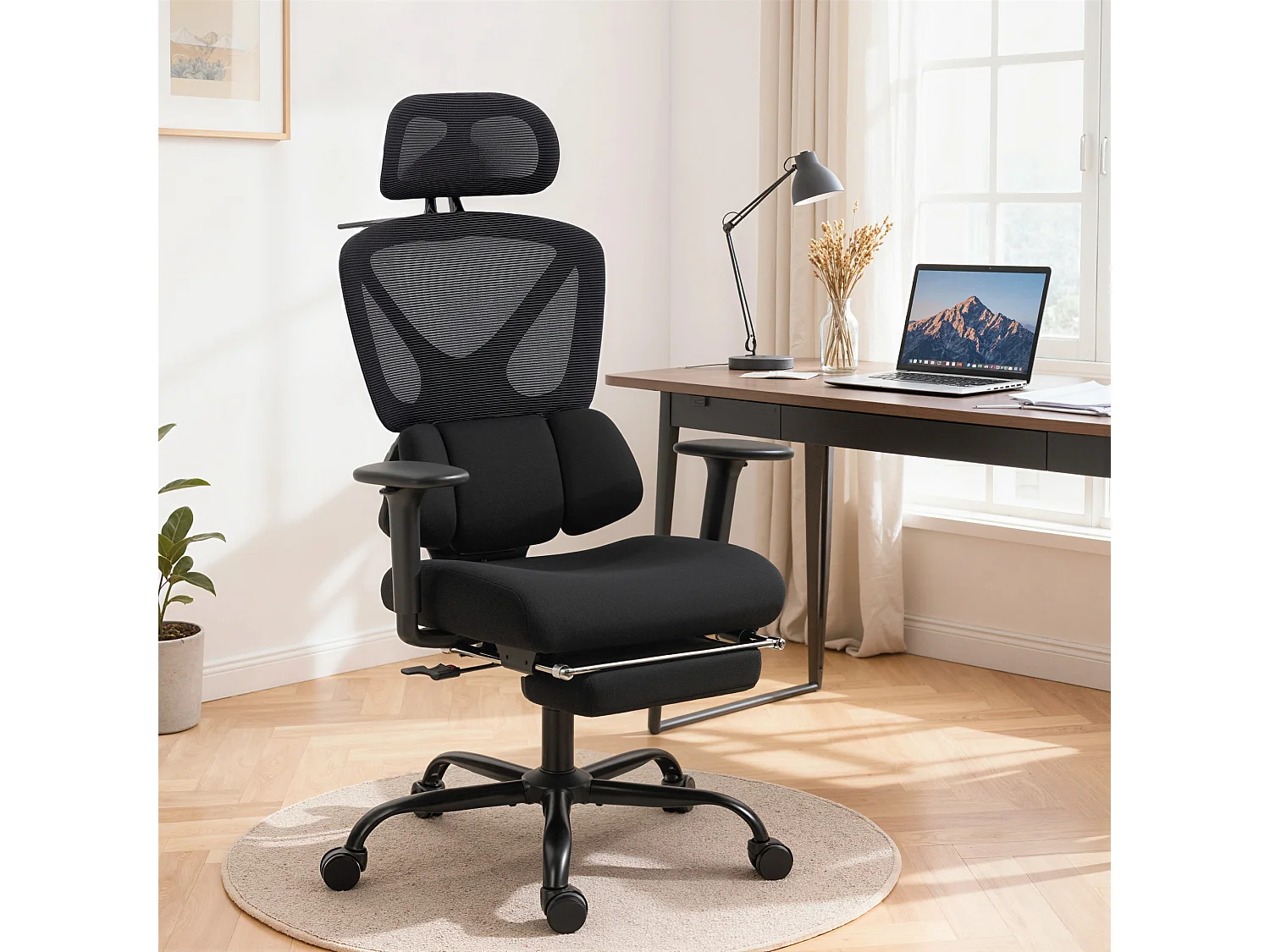 Chaise de bureau ergonomique inclinable soutien lombaire appui-tête accoudoirs 3D réglables