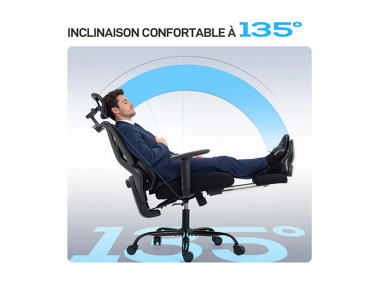 Chaise de bureau ergonomique inclinable soutien lombaire appui-tête accoudoirs 3D réglables