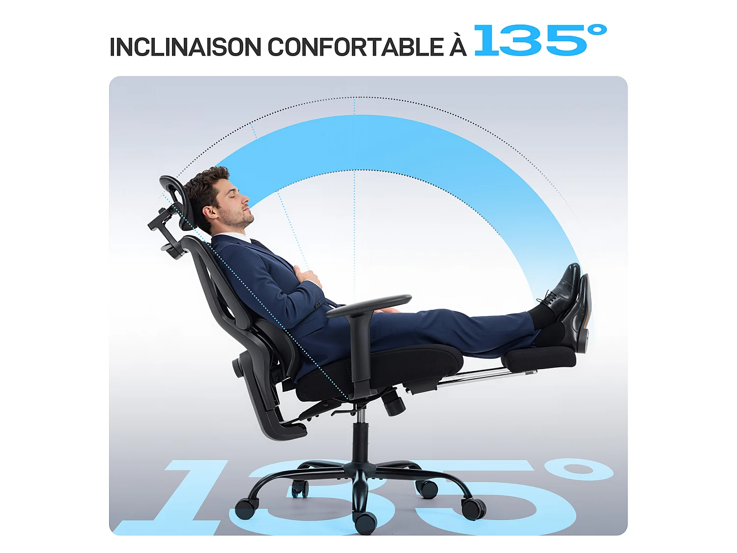 Chaise de bureau ergonomique inclinable soutien lombaire appui-tête accoudoirs 3D réglables