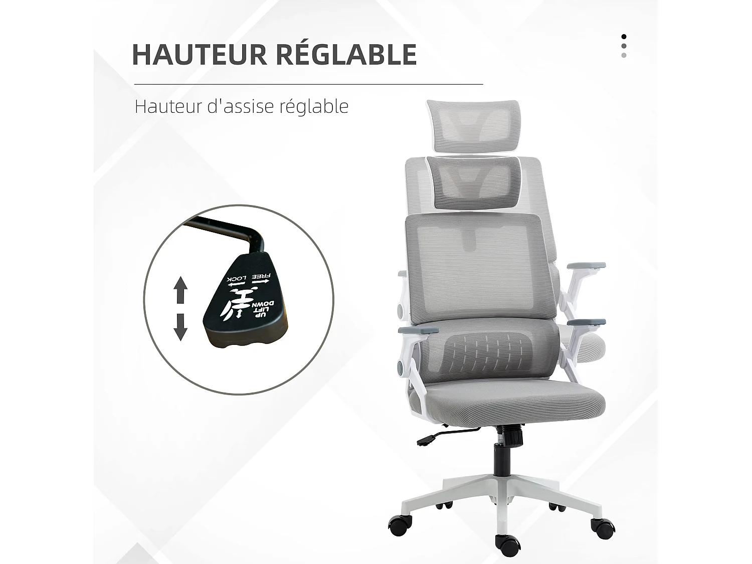 Chaise de bureau ergonomique réglable inclinable pivotante maille polyester gris