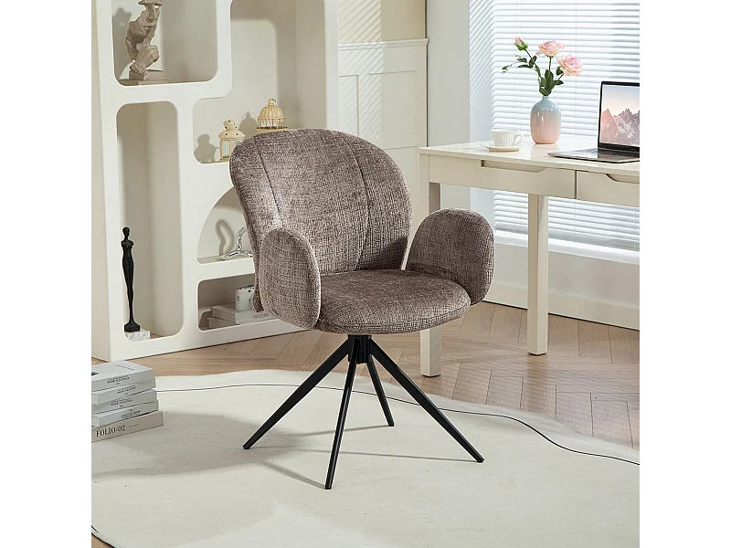 Chaise de bureau ergonomique pivotante à retour auto dossier enveloppant accoudoirs courbés tissu marron