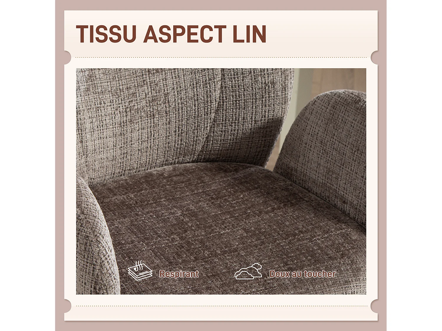 Chaise de bureau ergonomique pivotante à retour auto dossier enveloppant accoudoirs courbés tissu marron