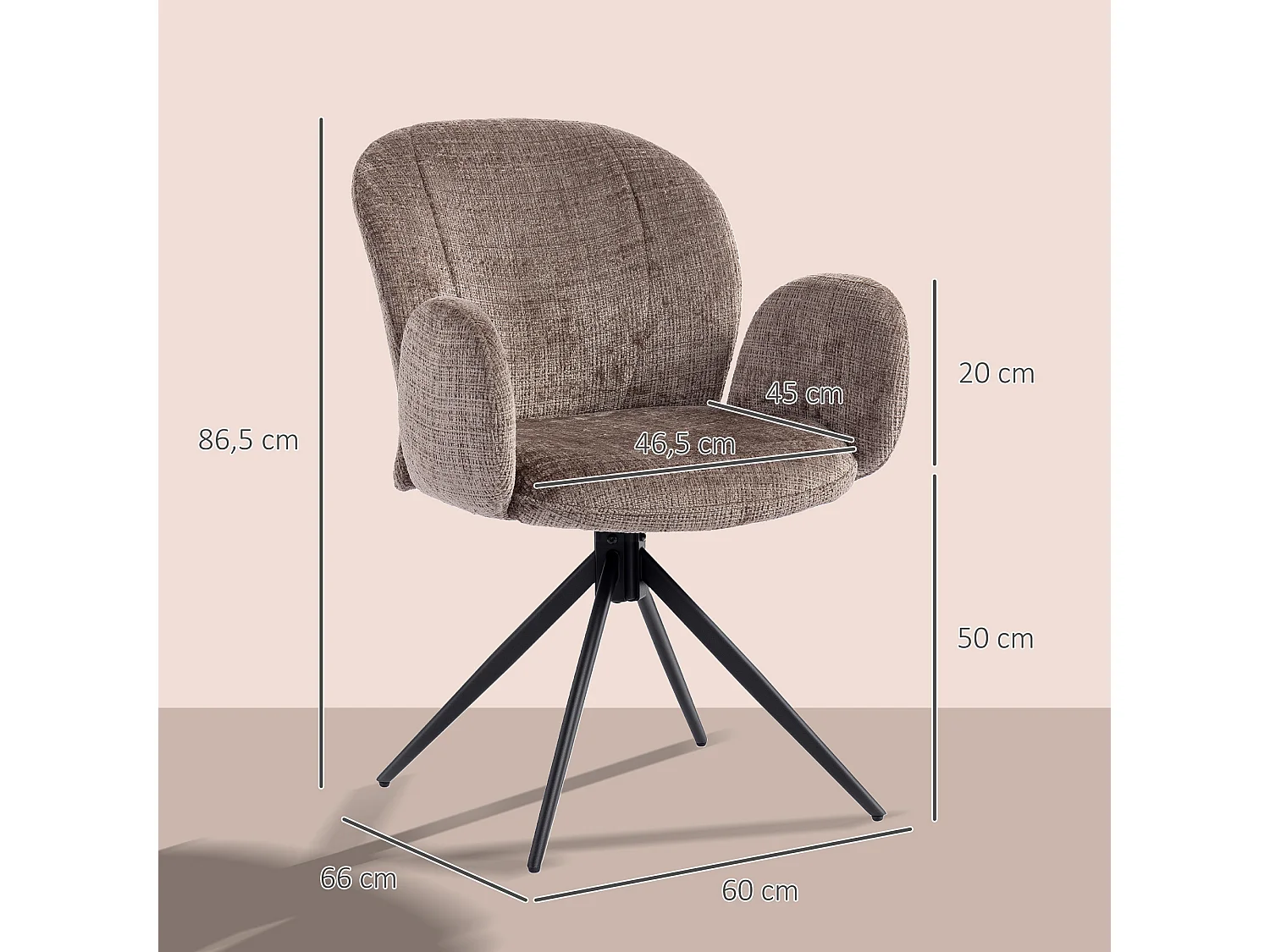 Chaise de bureau ergonomique pivotante à retour auto dossier enveloppant accoudoirs courbés tissu marron