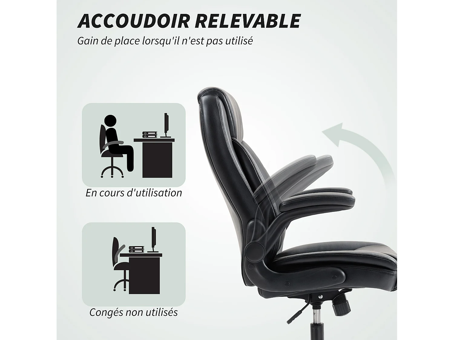 Chaise de bureau manager design réglable accoudoirs relevables acier synthétique noir