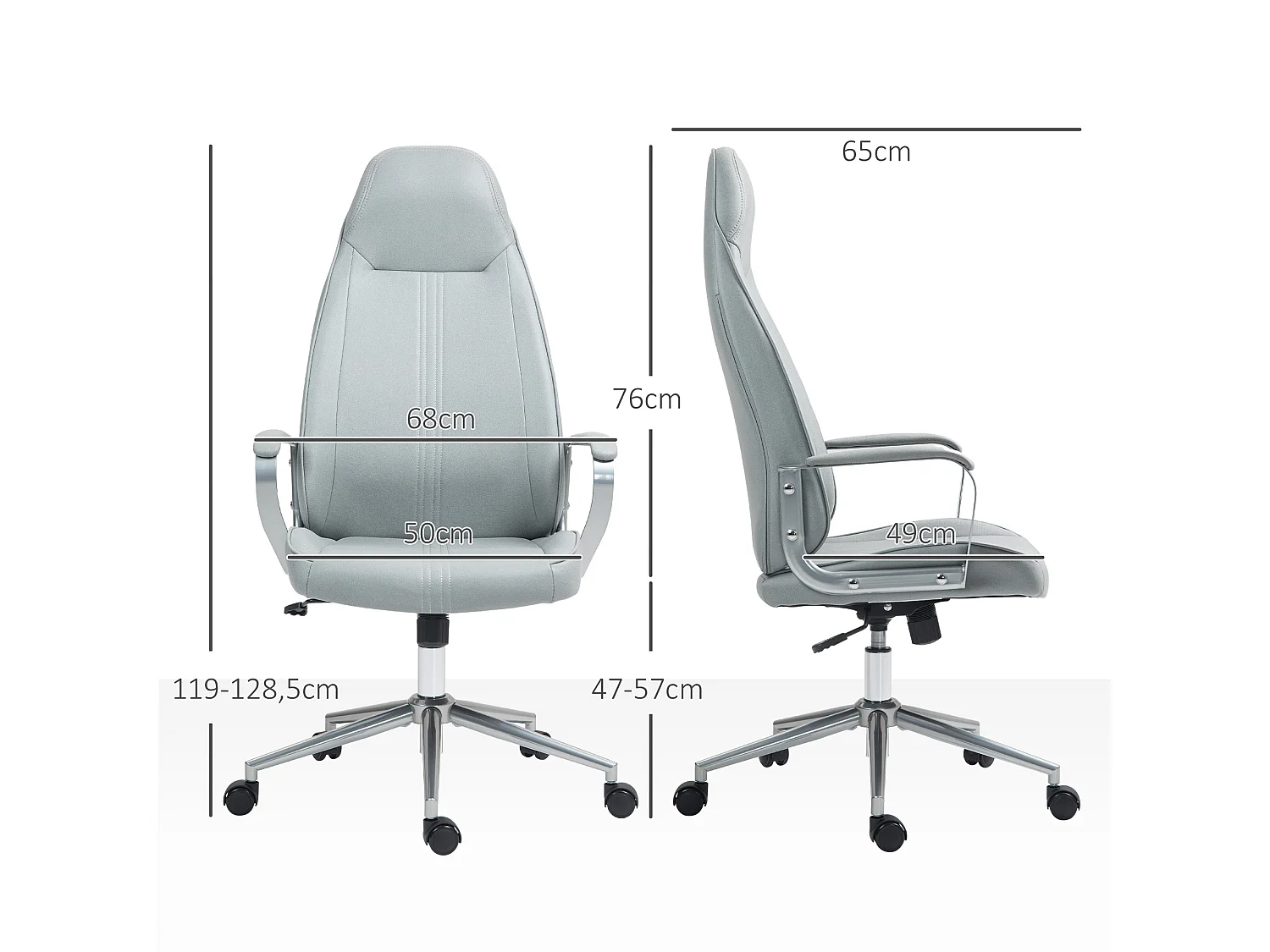 Chaise de bureau manager design hauteur réglable accoudoirs rembourrés métal tissu gris argenté