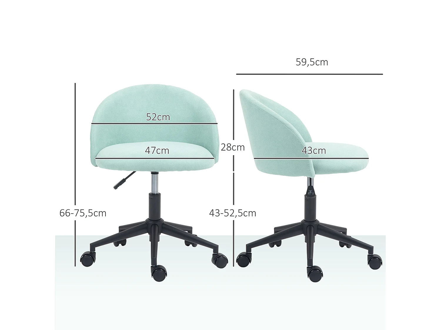 Chaise de bureau design enveloppant réglable piètement acier noir tissu bleu clair