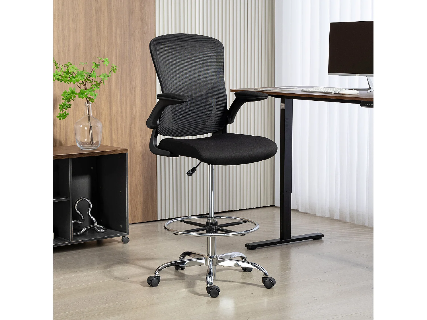 Chaise bureau ergonomique assise haute réglable 53-78cm pivotant accoudoirs relevables noir