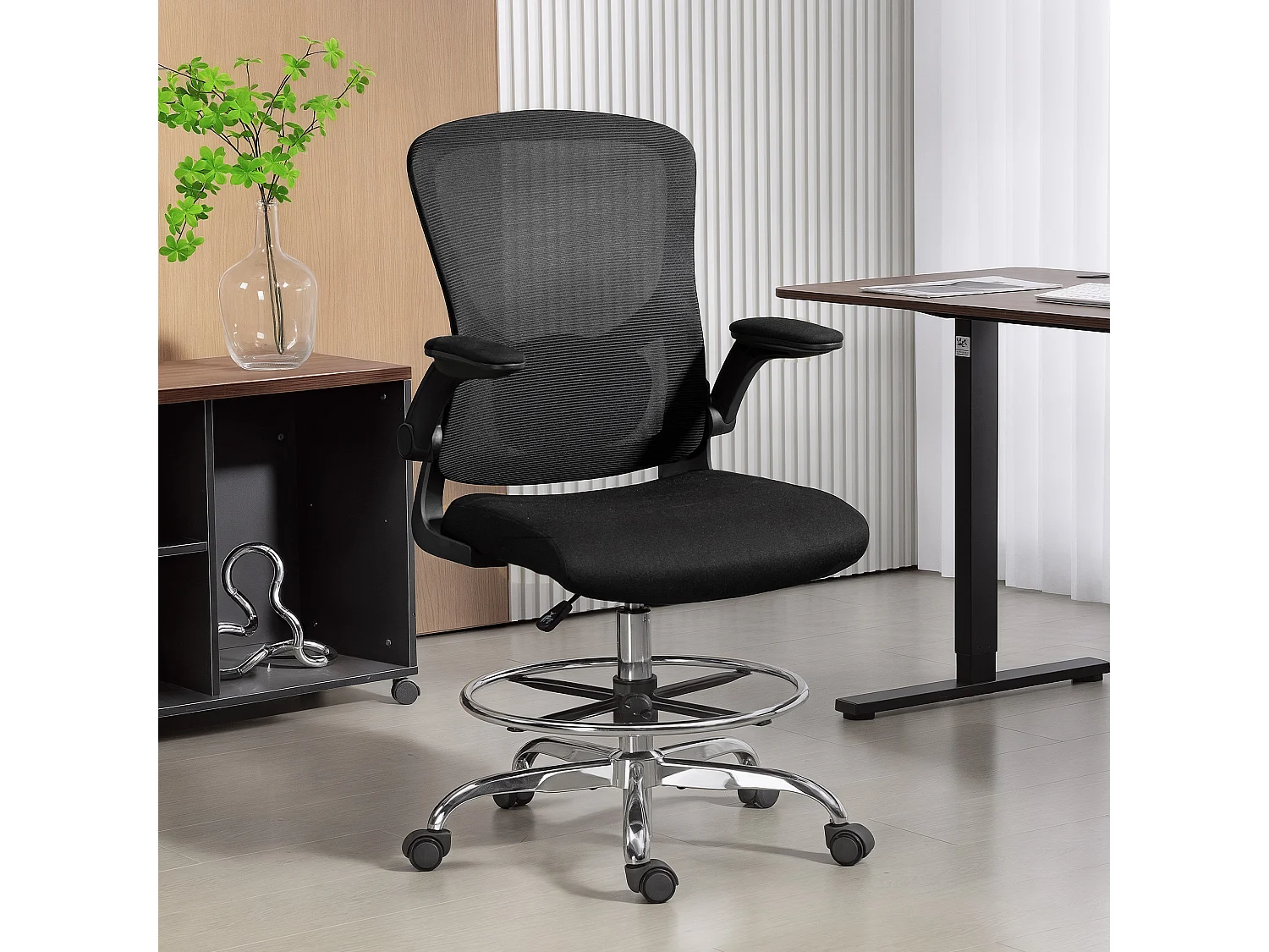 Chaise bureau ergonomique assise haute réglable 53-78cm pivotant accoudoirs relevables noir