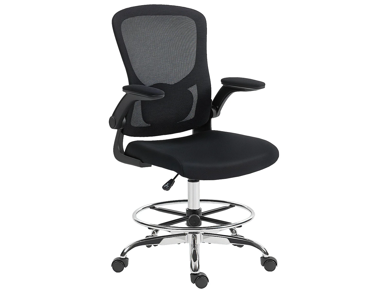 Chaise bureau ergonomique assise haute réglable 53-78cm pivotant accoudoirs relevables noir