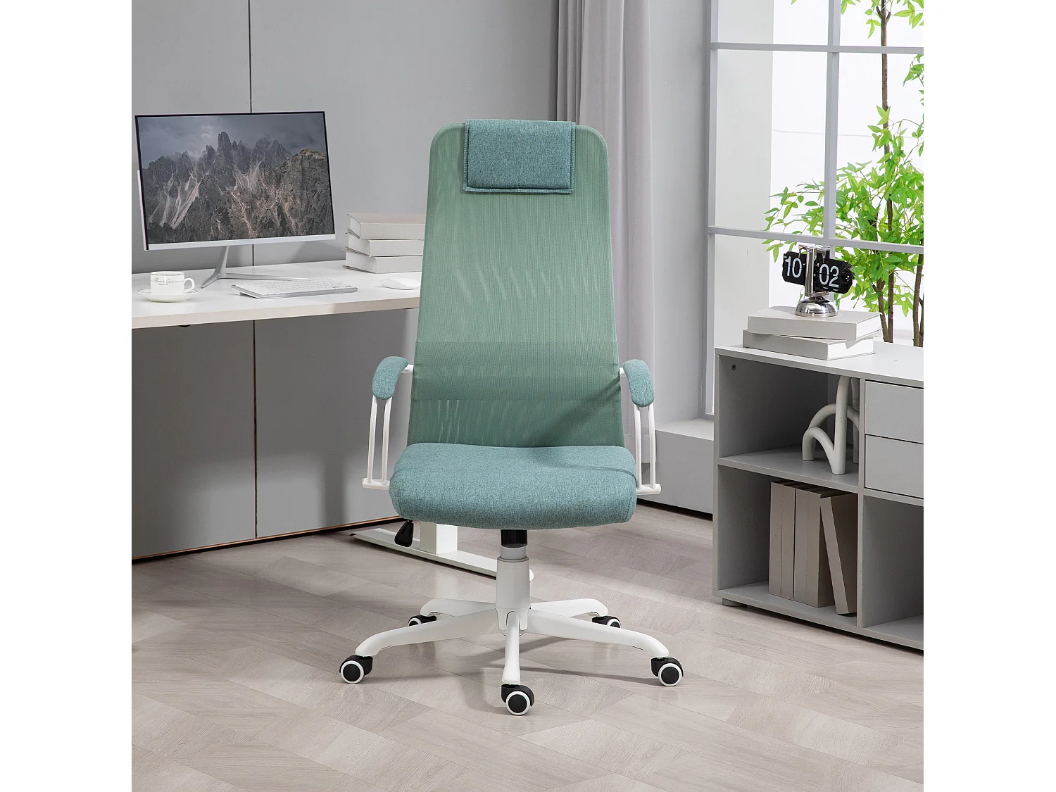 Chaise de bureau design contemporain fonction bascule réglable tissu maille vert d'eau