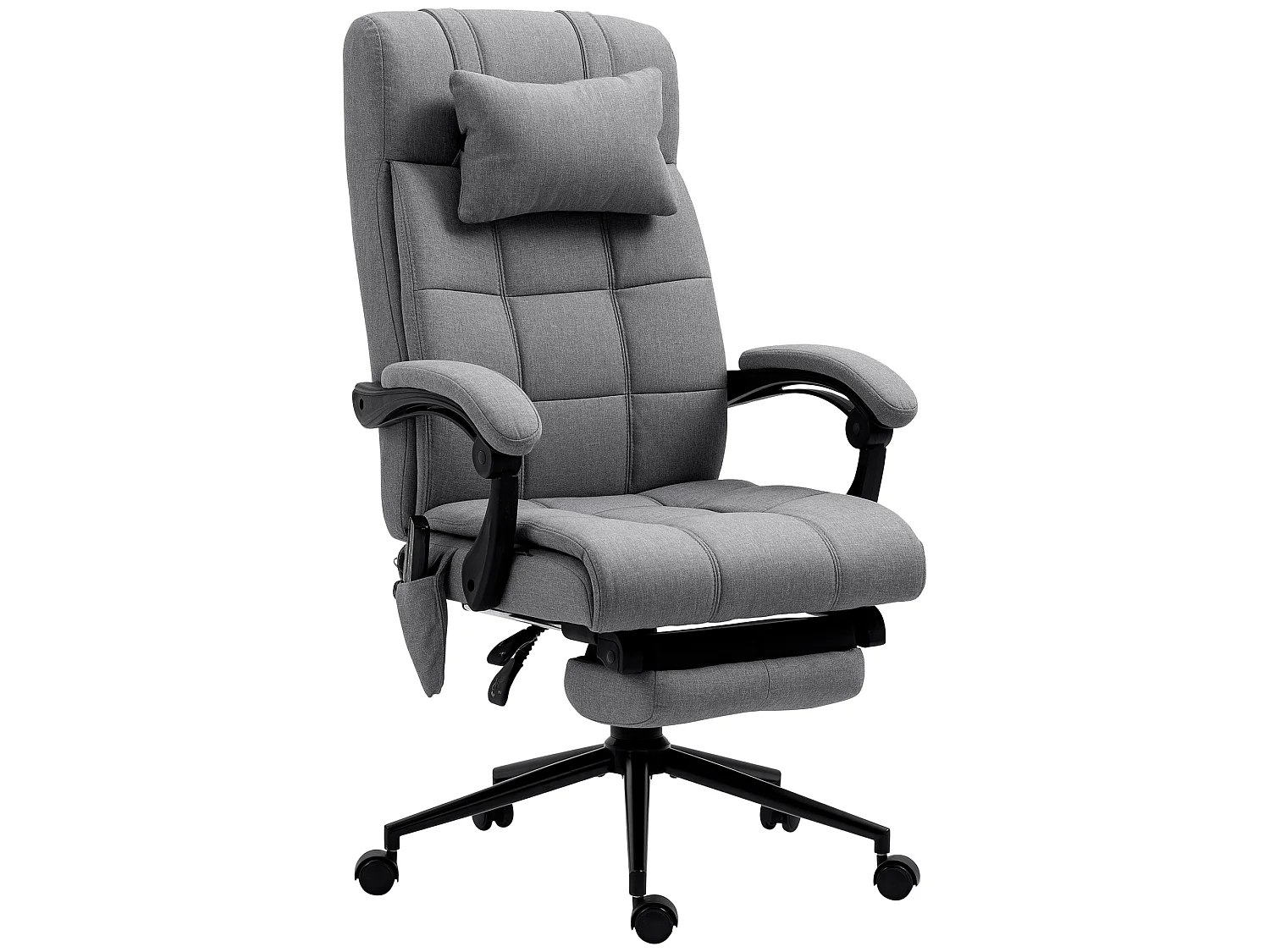 Chaise de bureau ergonomique design - fonctions massante et chauffante - inclinable, réglable - repose-pied - tissu gris