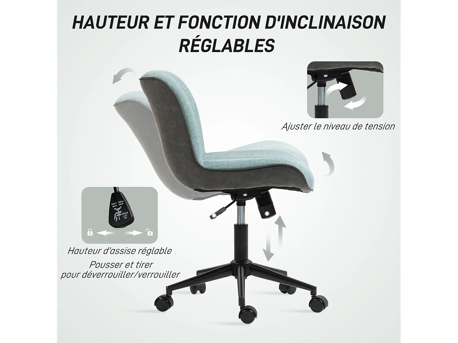 Chaise de bureau tissu grand confort réglable fonction à bascule vert