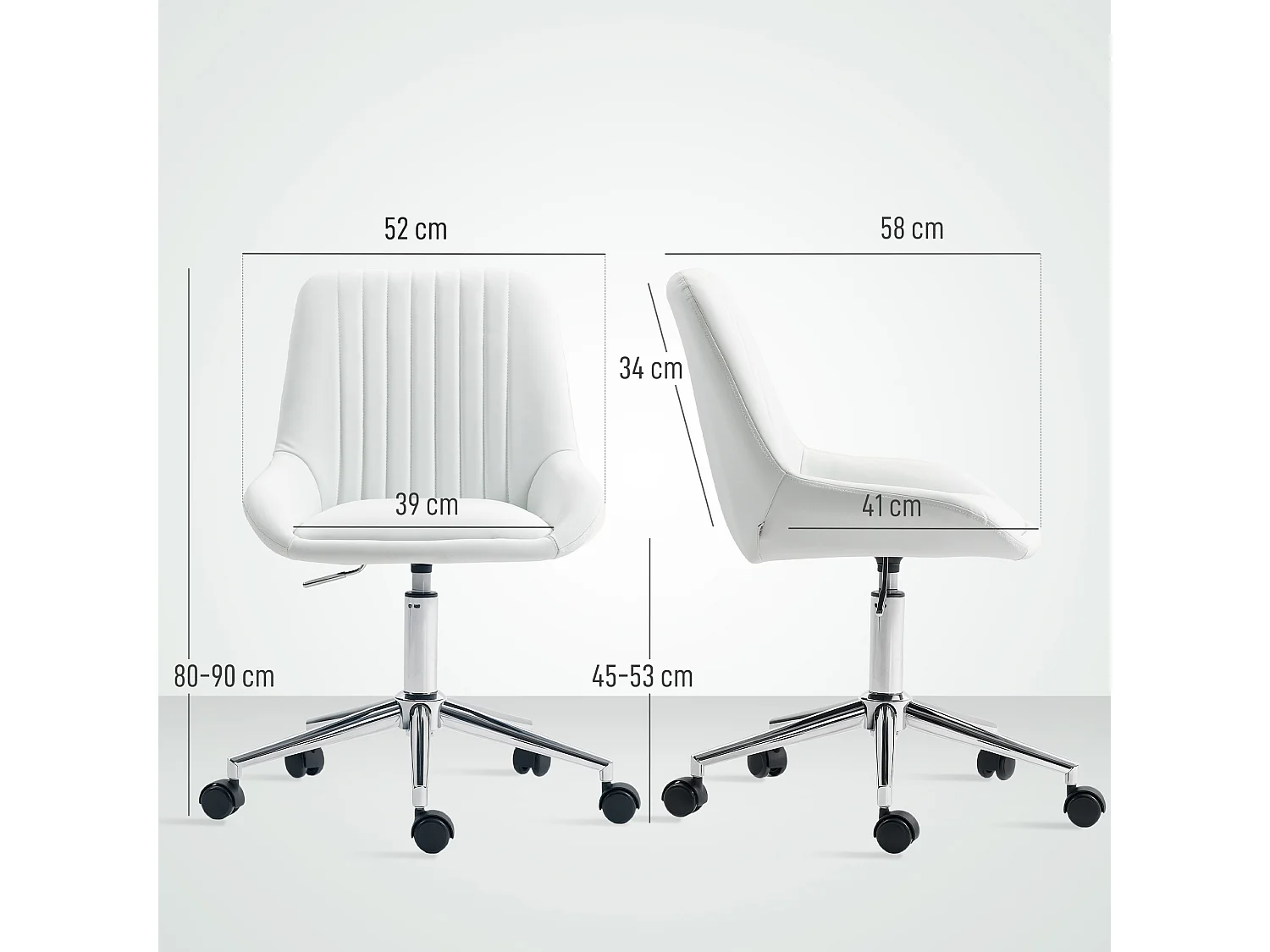 Chaise de bureau design dossier à surpiqûres verticales piètement acier chromé PU blanc