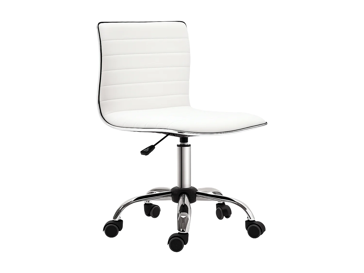 Chaise de bureau design style Chesterfield acier chromé revêtement synthétique blanc