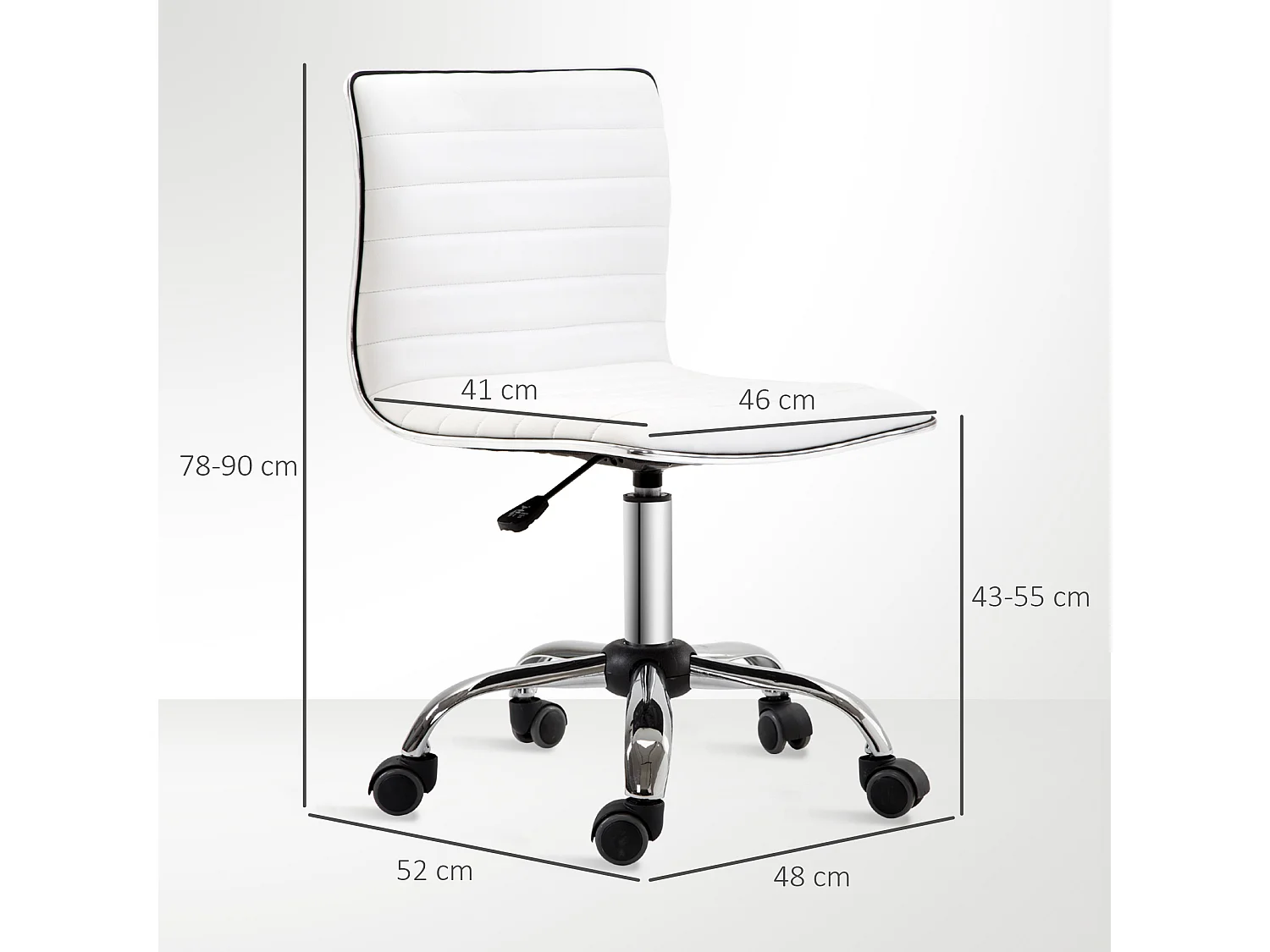 Chaise de bureau design style Chesterfield acier chromé revêtement synthétique blanc