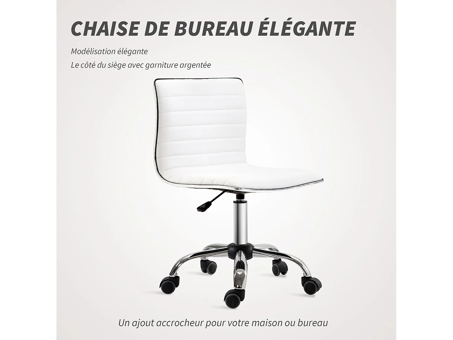 Chaise de bureau design style Chesterfield acier chromé revêtement synthétique blanc