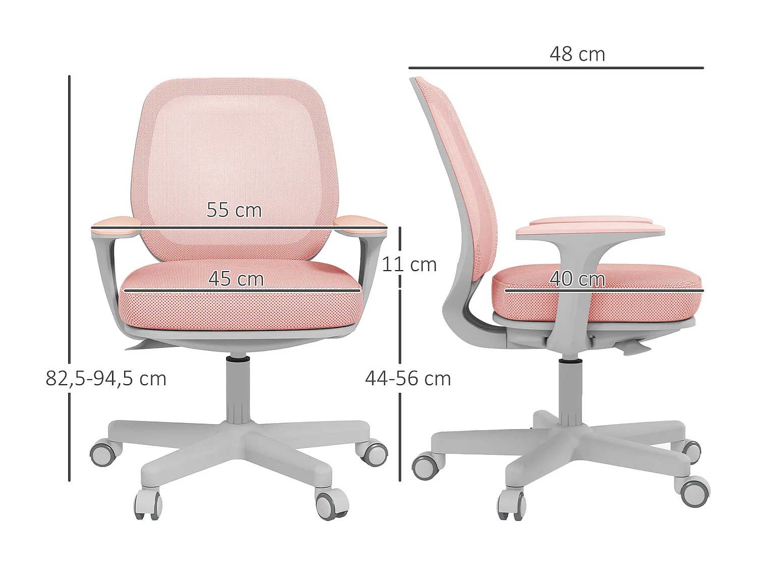 Chaise de bureau ergonomique hauteur réglable pivotante 360° revêtement maille rose