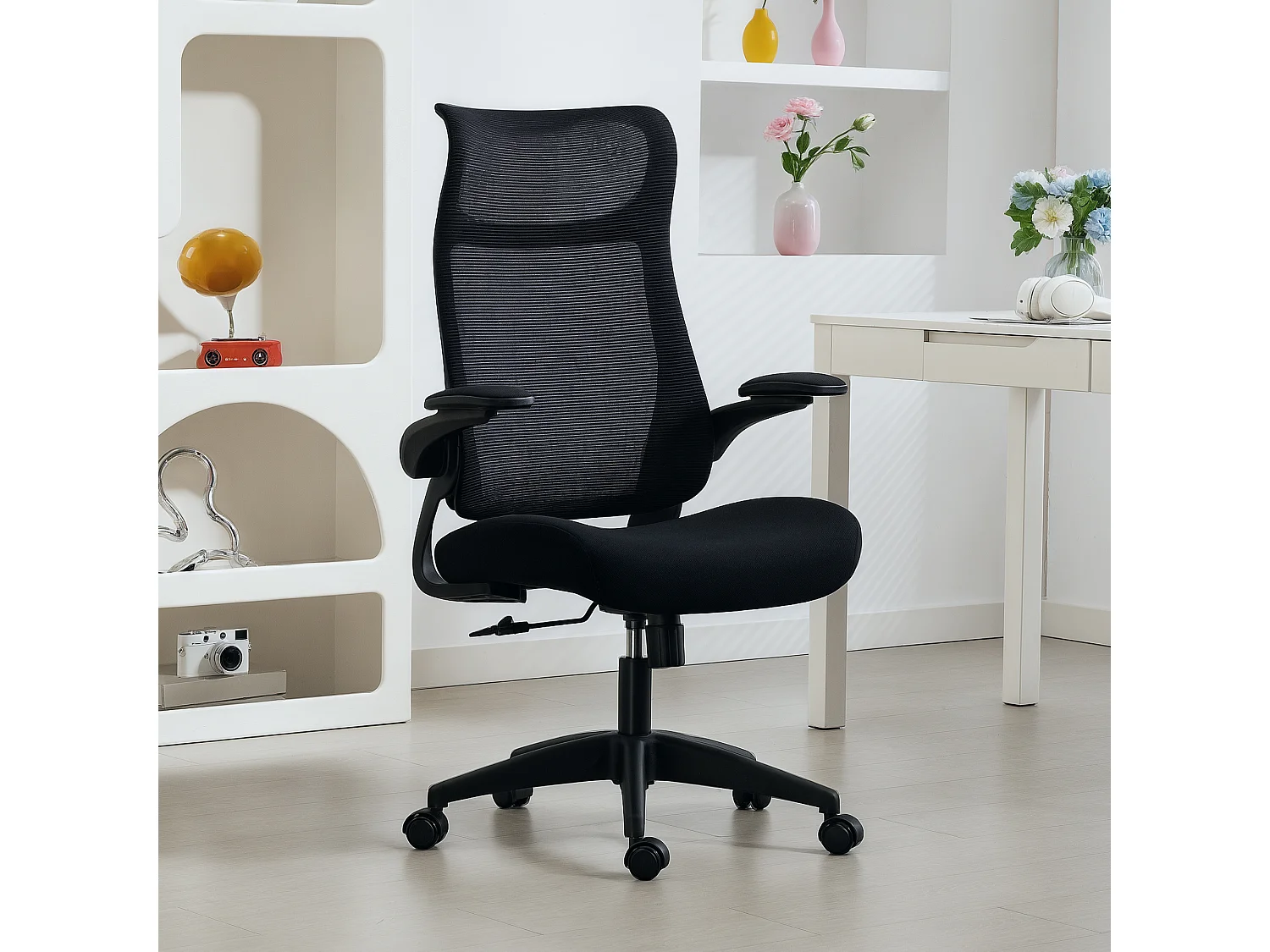 Chaise bureau ergonomique réglable accoudoirs 4D relevables rembourrés maille noir