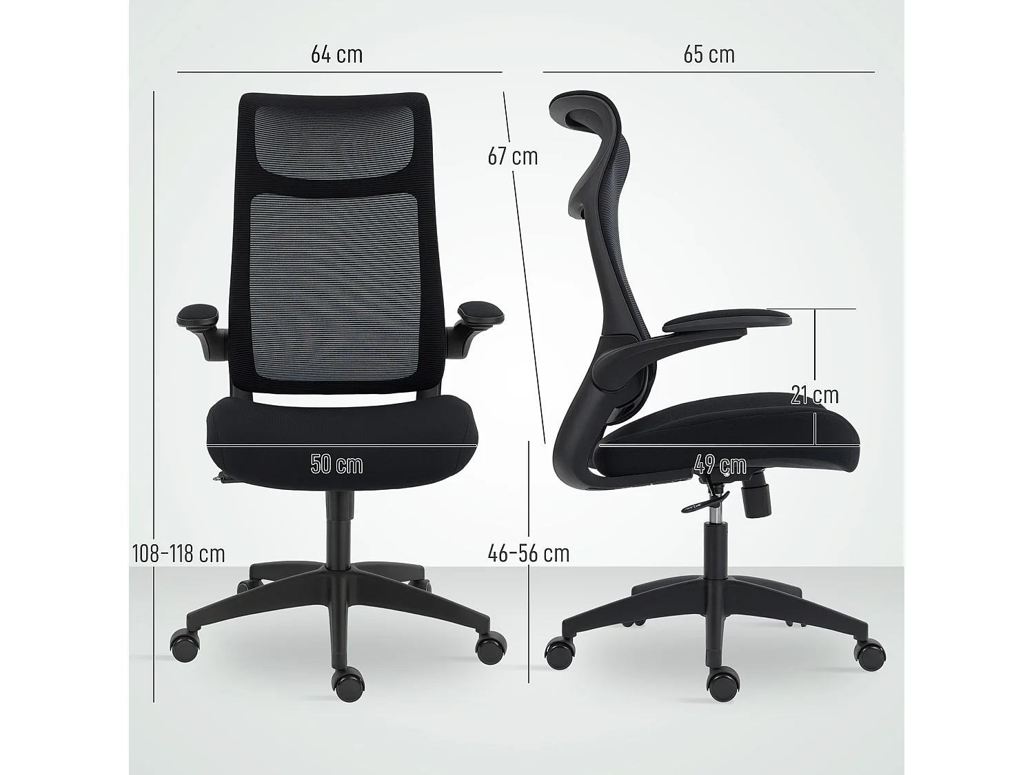 Chaise bureau ergonomique réglable accoudoirs 4D relevables rembourrés maille noir