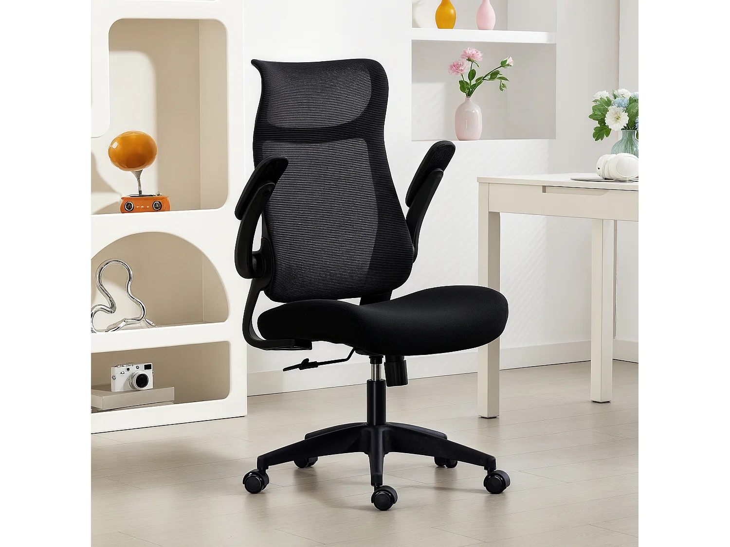 Chaise bureau ergonomique réglable accoudoirs 4D relevables rembourrés maille noir