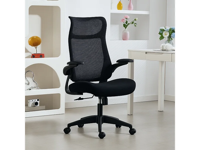 Chaise bureau ergonomique réglable accoudoirs 4D relevables rembourrés maille noir