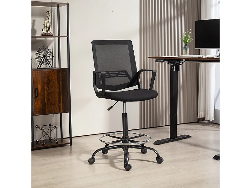 Chaise de bureau haute ergonomique - chaise de travail surélevée - assise haute réglable H.68-90 cm - noir