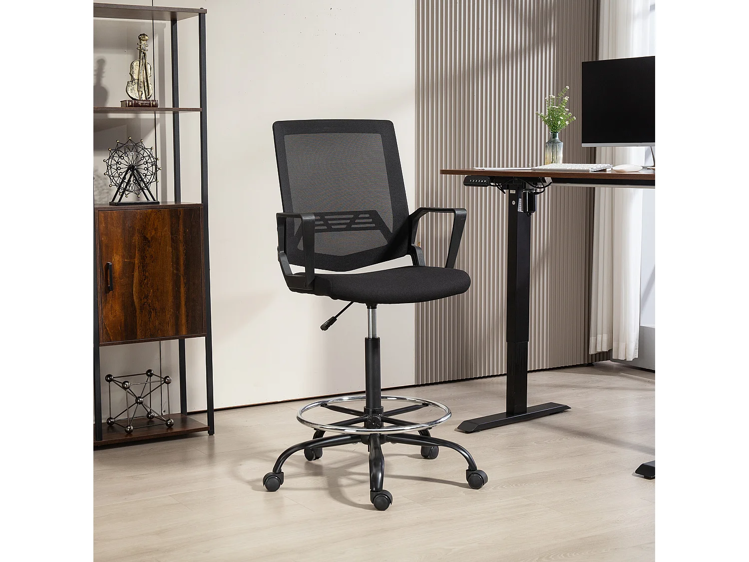 Chaise de bureau haute ergonomique - chaise de travail surélevée - assise haute réglable H.68-90 cm - noir