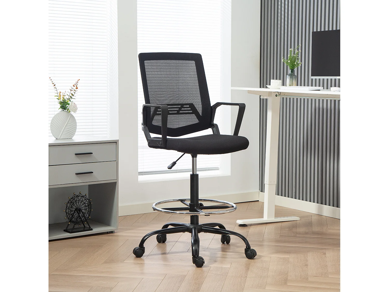 Chaise de bureau haute ergonomique - chaise de travail surélevée - assise haute réglable H.68-90 cm - noir