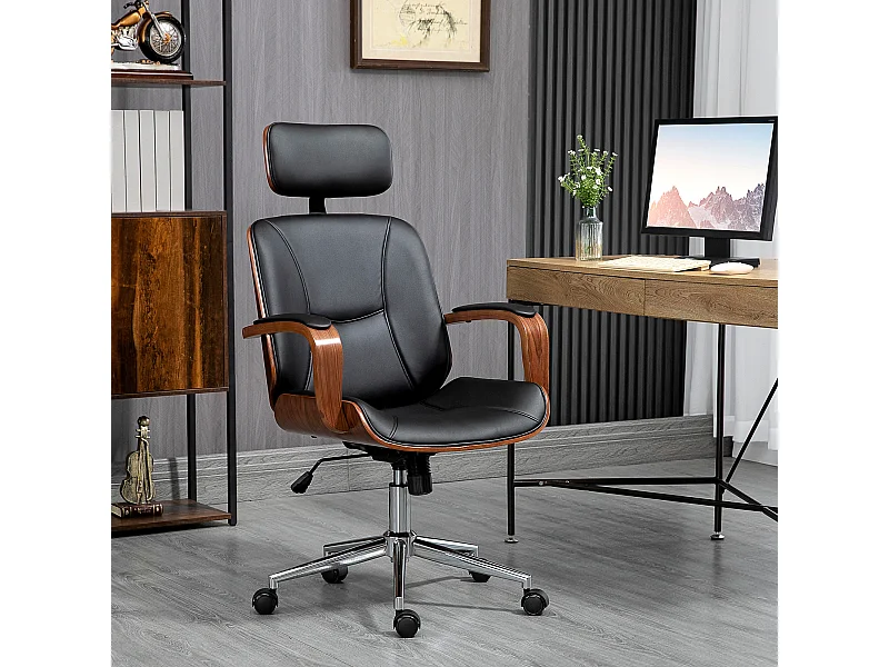 Chaise de bureau manager réglable design bois effet noyer synthétique noir