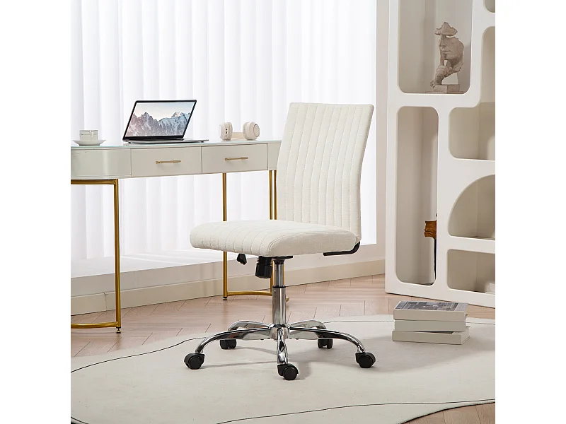 Chaise de bureau design sans accoudoirs surpiqûres verticales tissu blanc cassé
