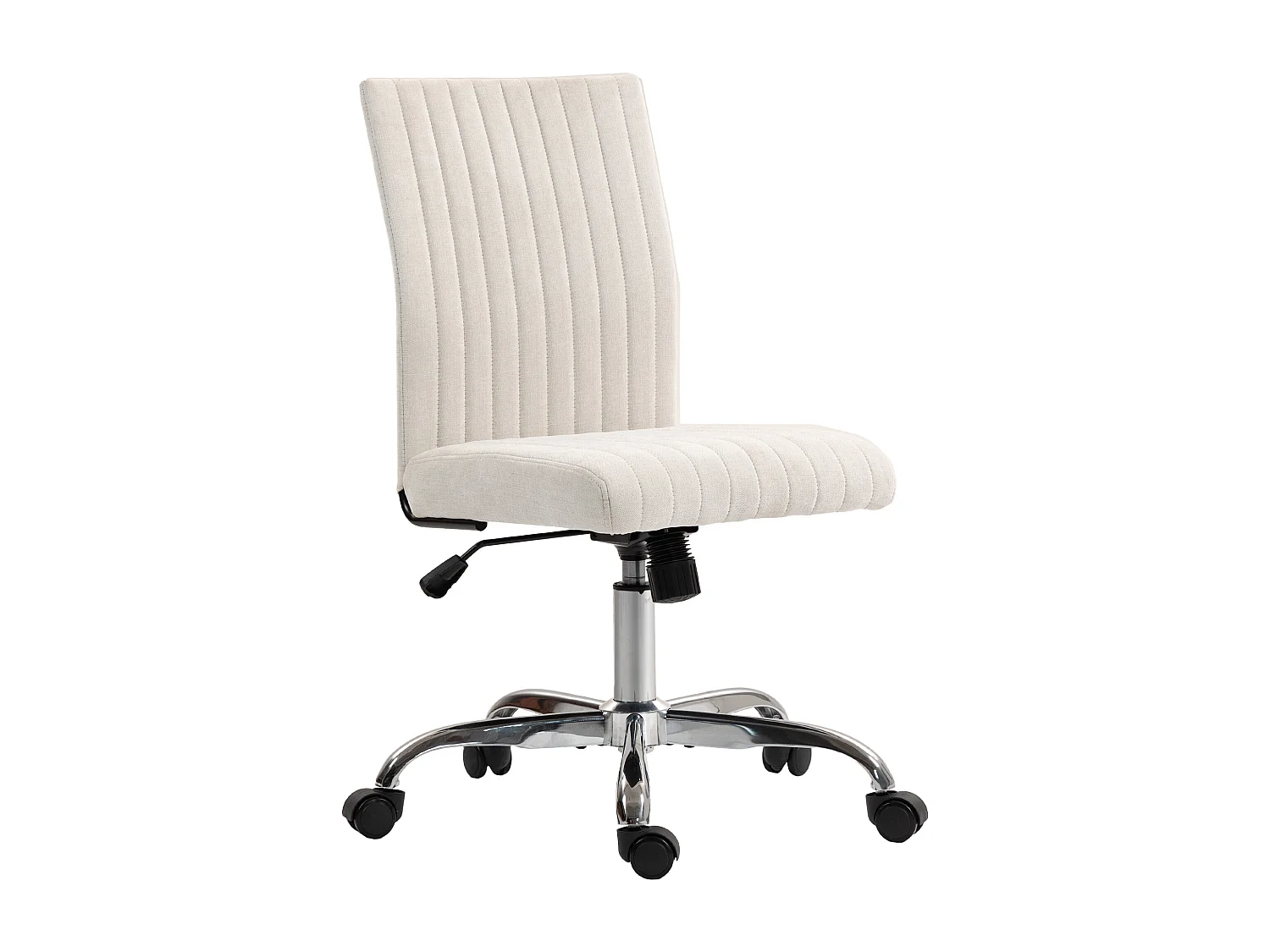 Chaise de bureau design sans accoudoirs surpiqûres verticales tissu blanc cassé