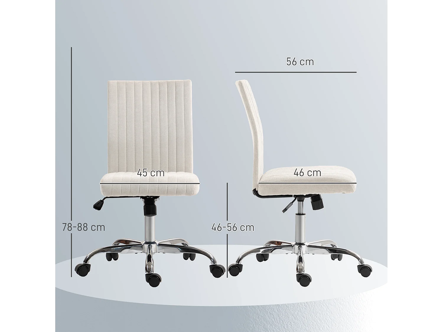 Chaise de bureau design sans accoudoirs surpiqûres verticales tissu blanc cassé