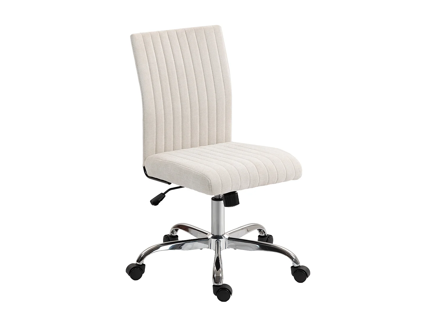 Chaise de bureau design sans accoudoirs surpiqûres verticales tissu blanc cassé