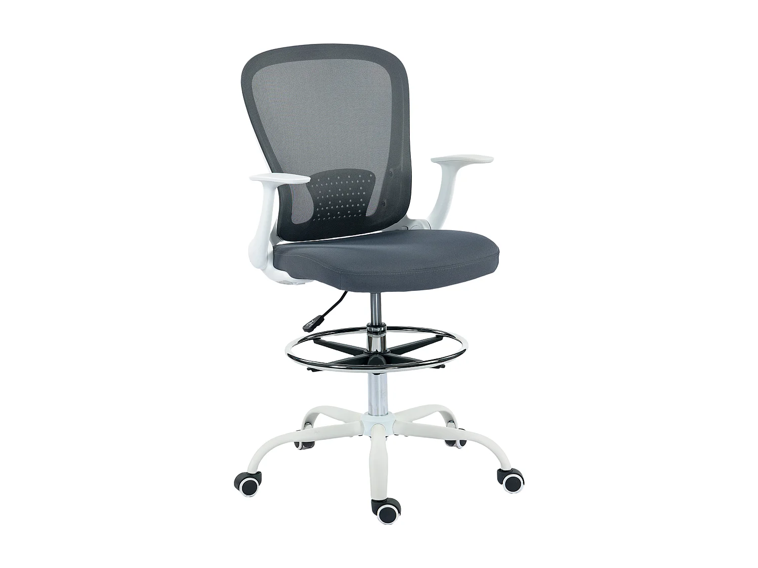 Chaise bureau ergonomique assise haute réglable 54-74cm pivotant 360° accoudoirs relevables maille respirante gris