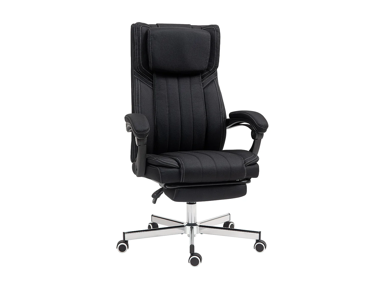 Fauteuil de bureau manager grand confort repose-pied dossier inclinable accoudoirs tétière rembourrés tissu noir
