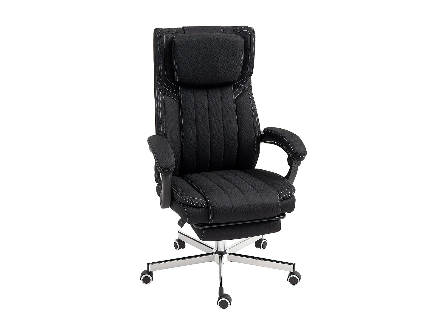 Fauteuil de bureau manager grand confort repose-pied dossier inclinable accoudoirs tétière rembourrés tissu noir