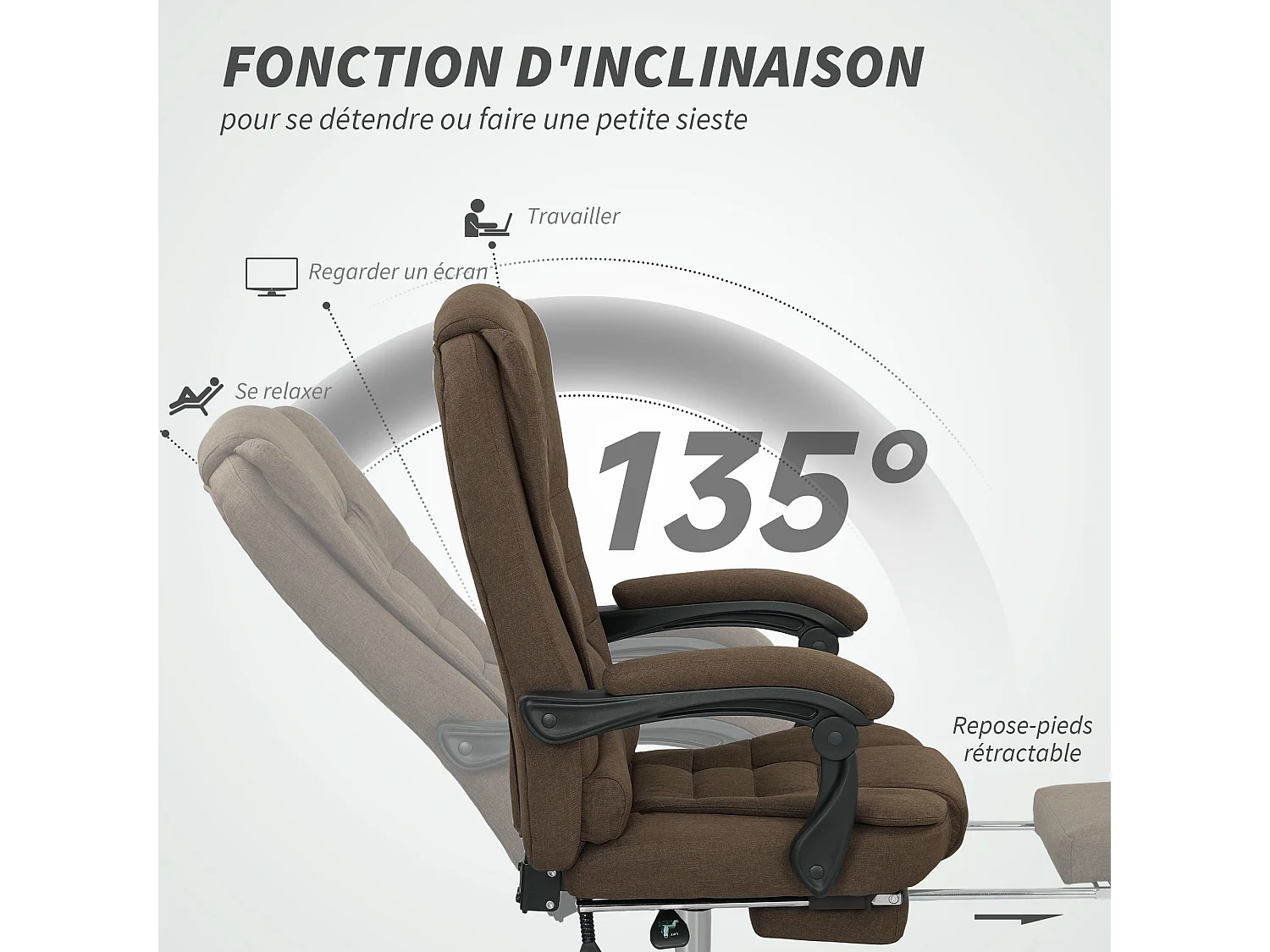 Fauteuil de bureau manager grand confort repose-pied dossier inclinable accoudoirs rembourrés lin beige