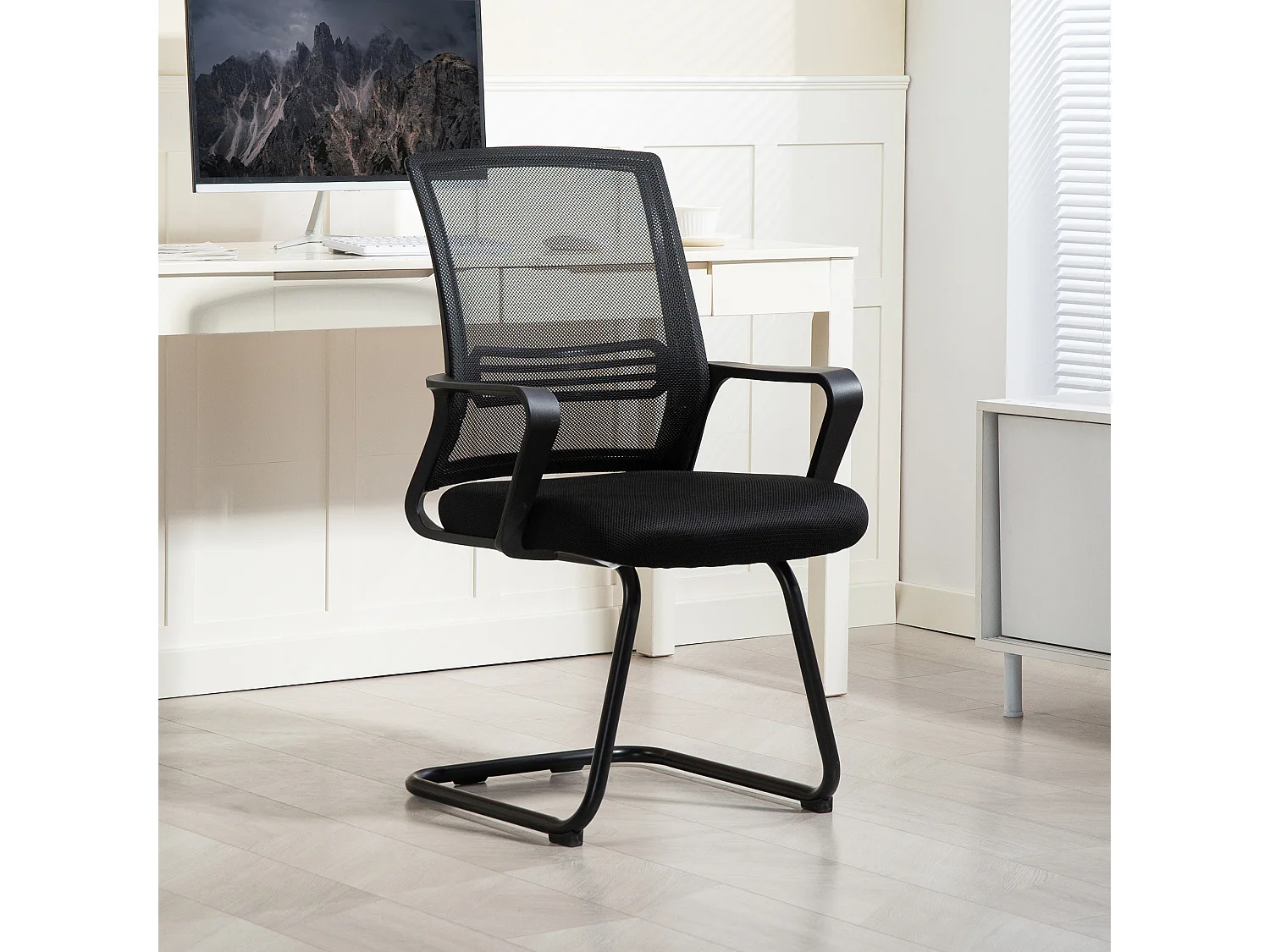 Chaise de visiteur - chaise de bureau design ergonomique - polyester maille noir