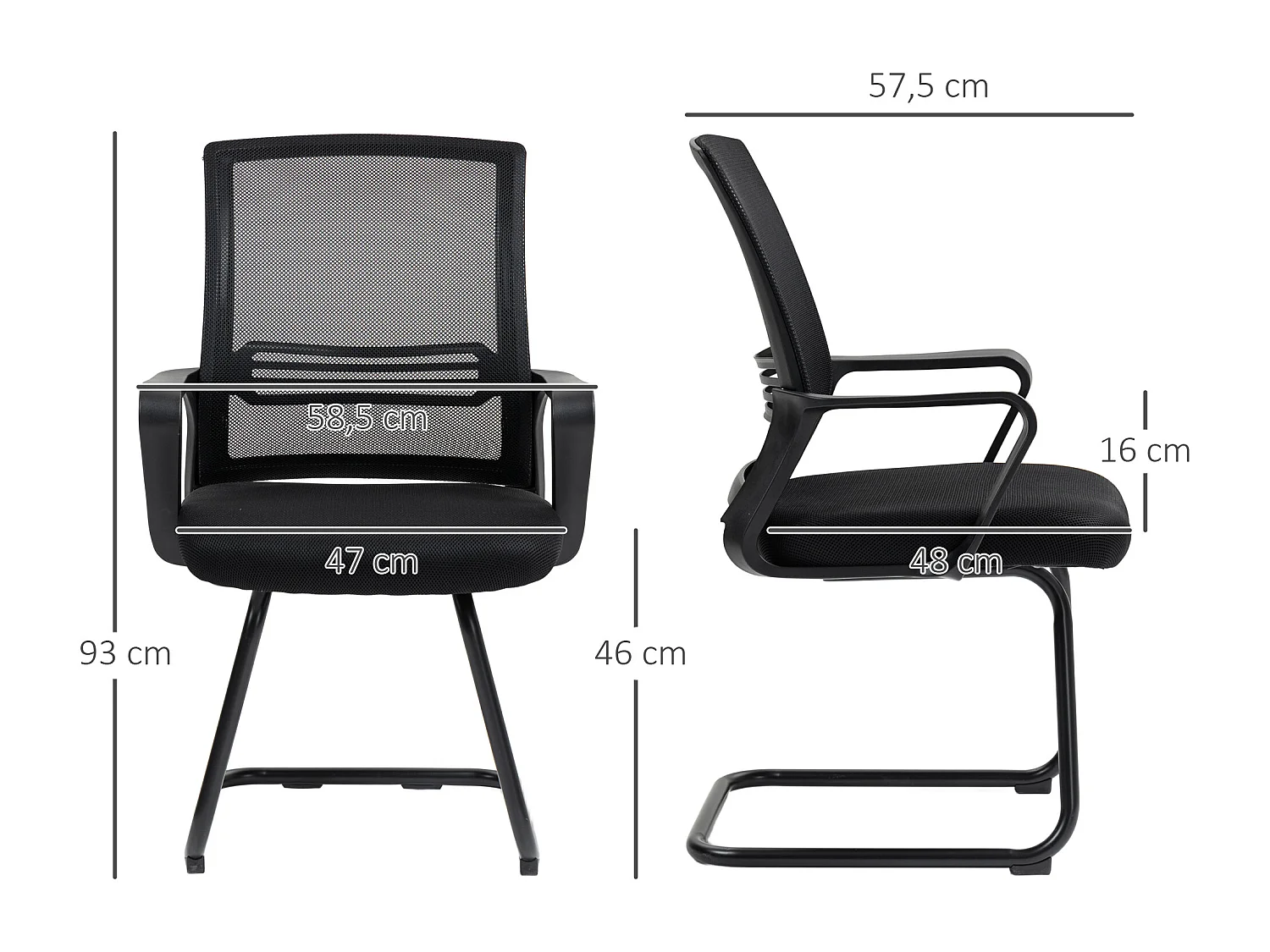 Chaise de visiteur - chaise de bureau design ergonomique - polyester maille noir