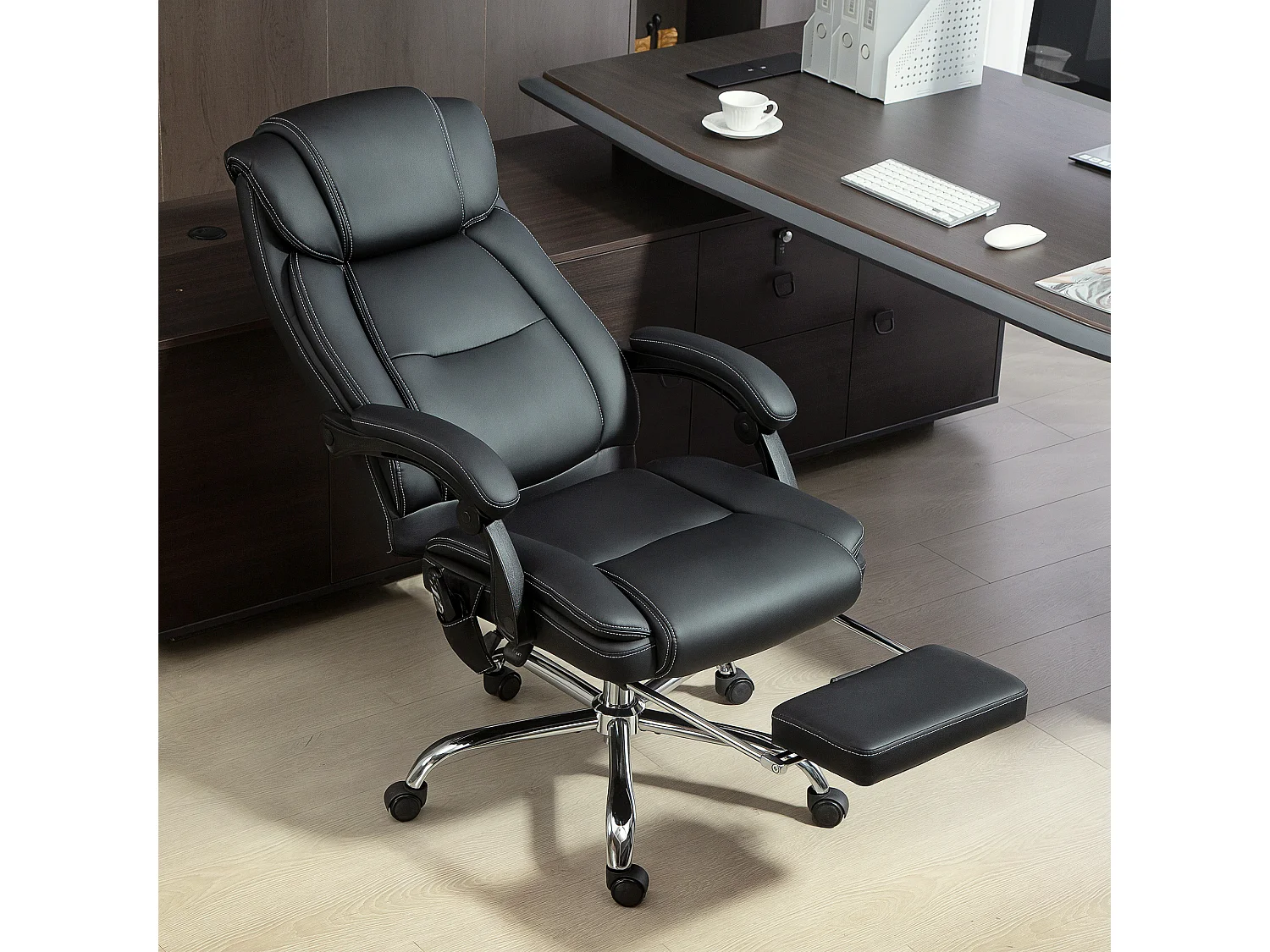Fauteuil de bureau design massant chauffant inclinable repose-pieds rétractable synthétique noir