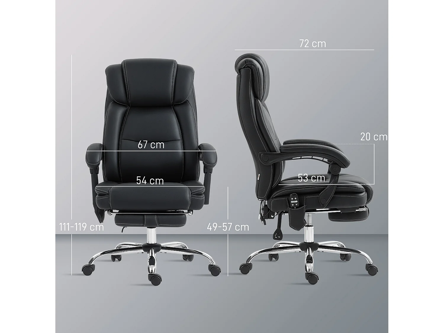 Fauteuil de bureau design massant chauffant inclinable repose-pieds rétractable synthétique noir